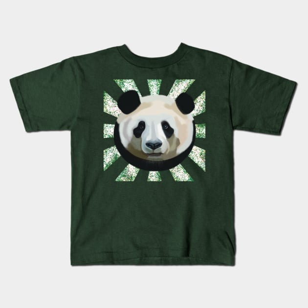 Striking Panda bear on Random spotted patterned sun rays Kids T-Shirt by KateVanFloof